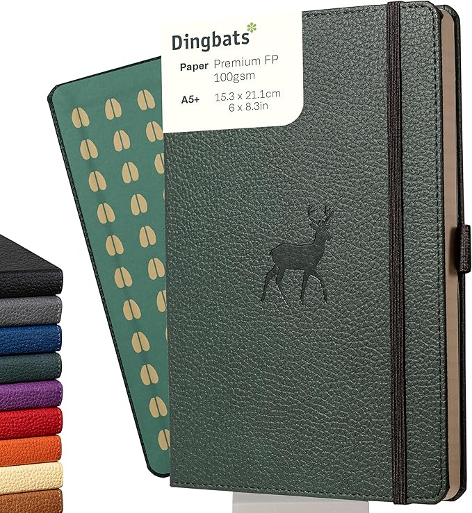 Dingbats* Wildlife Lined Writing Journal Notebook A5 - Vegan Leather Hardcover - Ideal for Work, Travel - Pocket, Elastic Closure, & Bookmark-DeskLoop Office