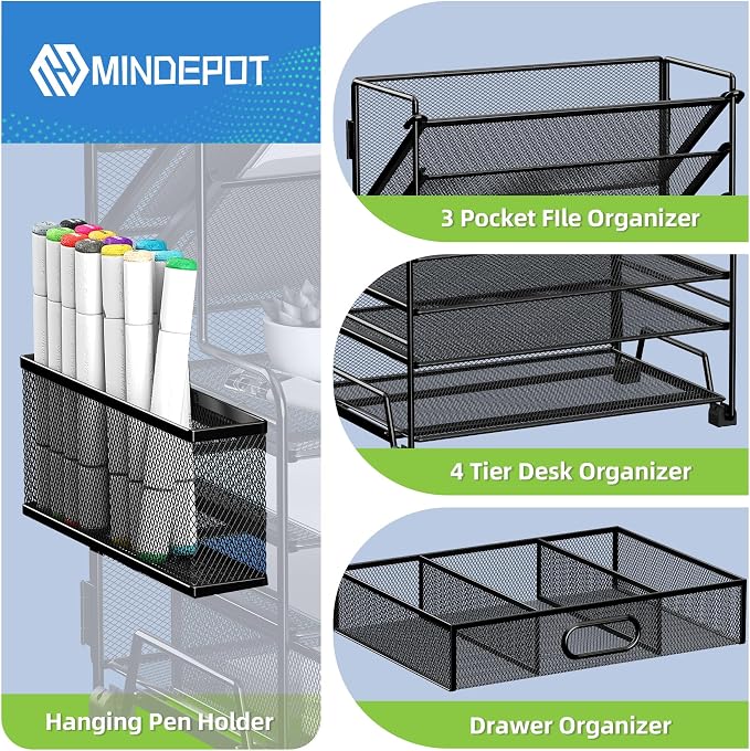 MINDEPOT 4-Tier Paper Organizer + 3-Pocket File Holder, Desktop File Organizers - Image 3