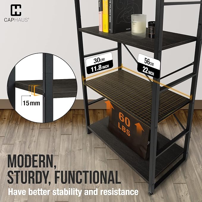 CAPHAUS 5 Tier Bookshelf, 24 Inch Width Free Standing Shelf, Bookcase Shelf - Image 6