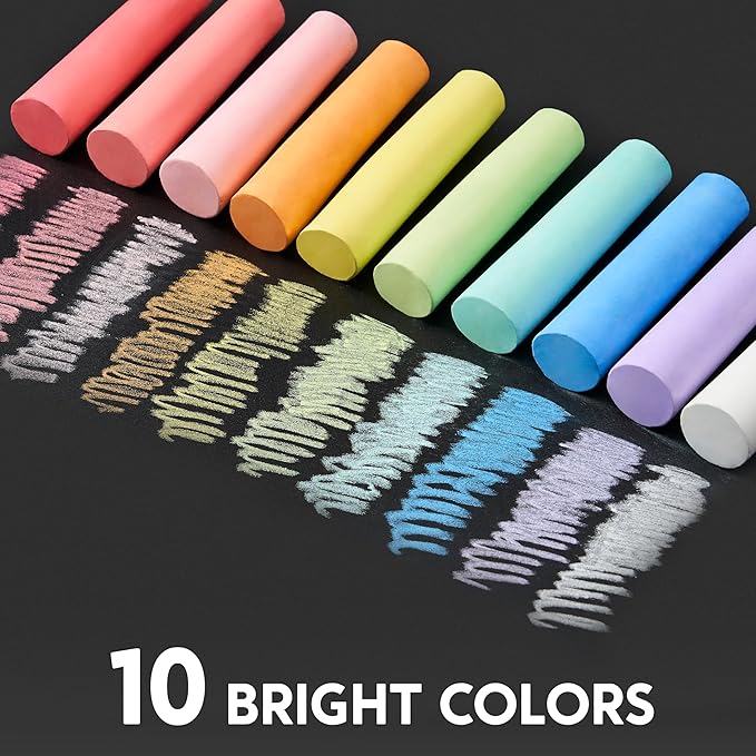 JOYIN 60 PCS Sidewalk Chalk Set (10 colors), Non-Toxic Washable Outdoor Jumbo Chalk Set for Painting on Chalkboard, Art Play and Playground Toy-DeskLoop Office