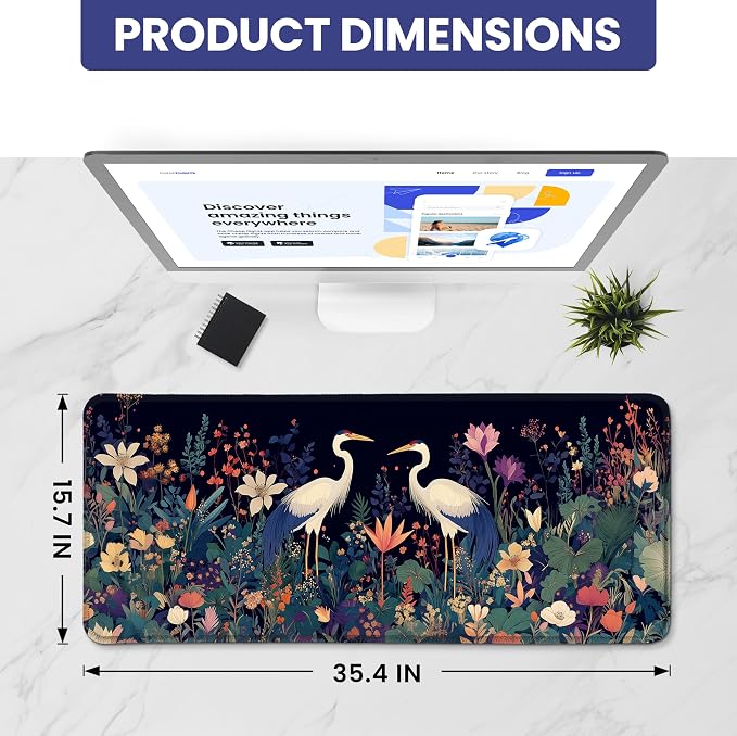 Aesthetic Desk Mat, Cute Midnight Cranes Desk Pad Protector - Image 2