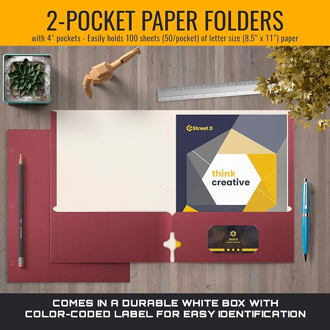 Better Office Products Two Pocket Portfolio Folders, Letter Size Paper Folders - Image 3