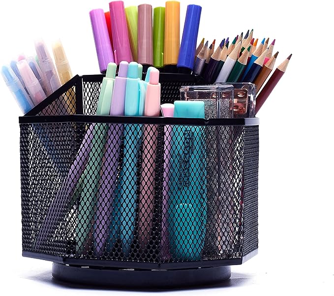 Exerz Desk Organiser/Mesh Desk Tidy Candy/Pen Holder/Multifunctional Organiser 360 Rotating-DeskLoop Office