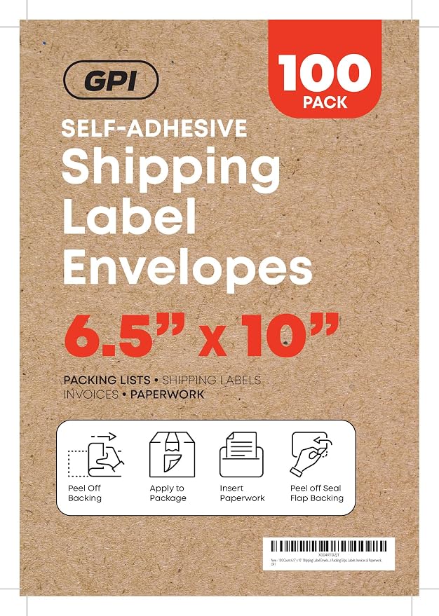 100 Count 6.5" x 10" Shipping Label Envelopes, Top Loading - Image 2