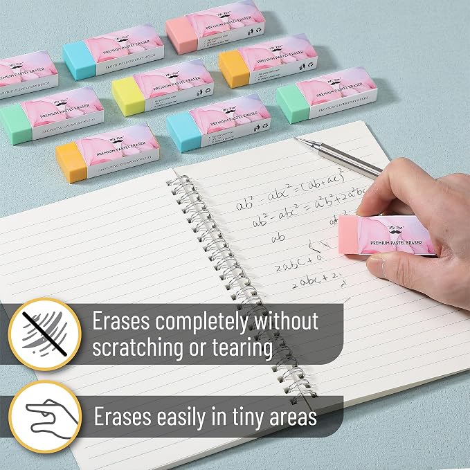 Mr. Pen- Pencil Eraser, 10 Pack | Large Latex Free Vinyl Block Erasers - Image 4