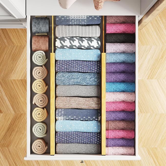 SpaceAid Bamboo 4 Pack Dresser Drawer Dividers, 4.65“ High Adjustable 17“-22” - Image 4