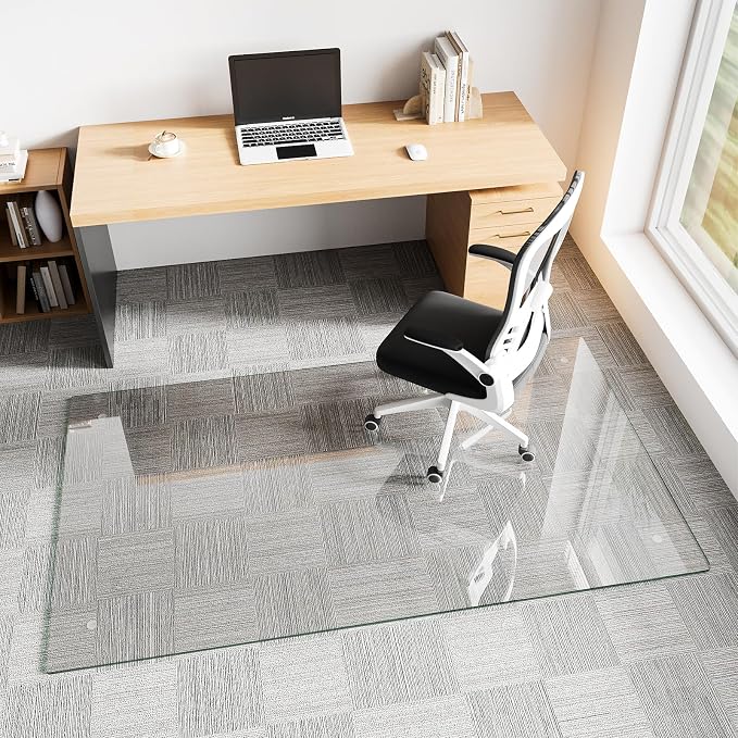 Koonmi Glass Chair Mat for Carpet, Glass Floor Mats by KOONMI