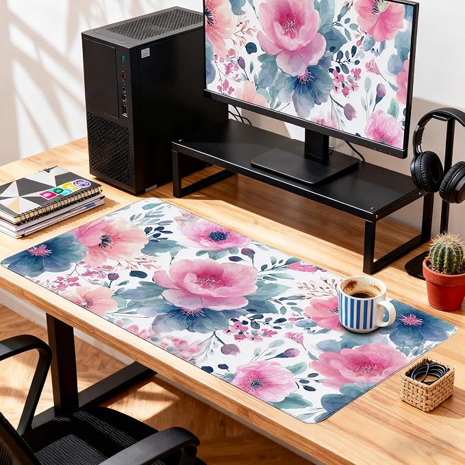 Desk Cover Mat, Floral Large Mouse Pad, Computer Laptop Mat Desk Decor - Image 6