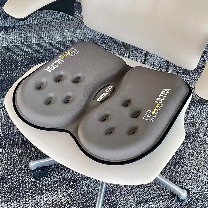 GSeat Ultra Orthopedic Gel and Foam Seat Cushion (Gray) – for Coccyx, Back, Tailbone, Prostate, Postnatal, and Sciatica Pain/Discomfort – Office, Car, Chair, Travel-DeskLoop Office