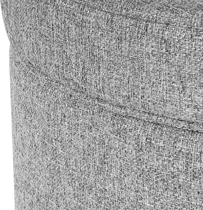 Homepop Home Decor | Upholstered Round Storage Ottoman | Ottoman with Storage for Living Room & Bedroom, Light Gray Tweed-DeskLoop Office