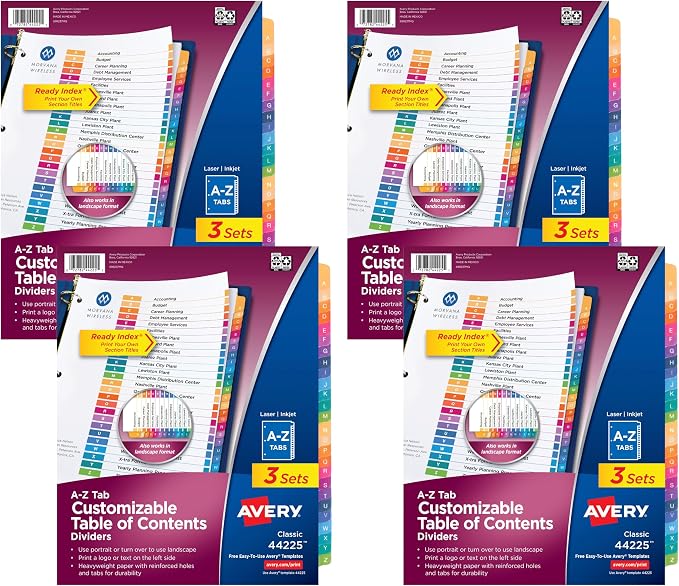 Avery A-Z Dividers for 3 Ring Binders, 26 Tabs per Set, Customizable Table of by Avery
