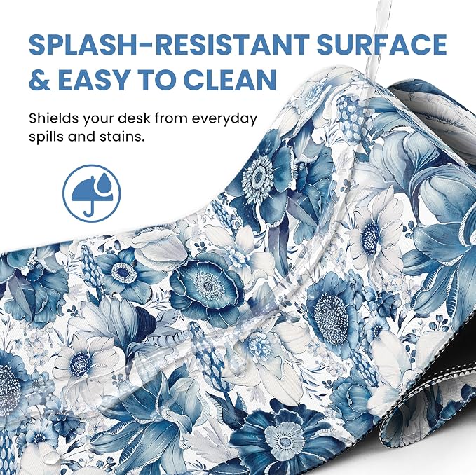 Aesthetic Desk Mat, Cute Blue Floral Desk Pad Protector - Image 5