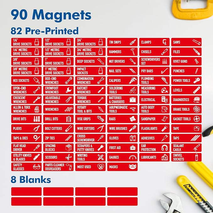 90 PCS Magnetic Toolbox Labels, 82 Pre-Printed & 8 Blanks Large Size Tool Chest - Image 3