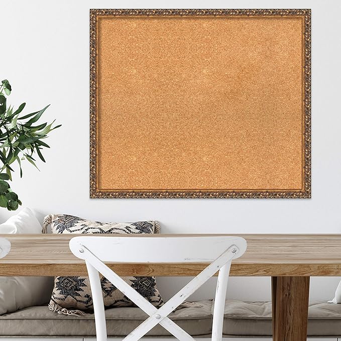 Amanti Art Natural Cork Board for Wall, 24x28 Vision Board with Bronze Frame, Medium Corkboard Office Decor for Home Organization, Traditional Corkboard Pinboard to Display Items for Home-DeskLoop Office