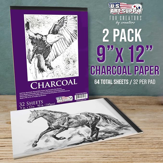 U.S. Art Supply 9" x 12" Premium Heavy-Weight Charcoal Sketchbook - 90lb Sketch - Image 2