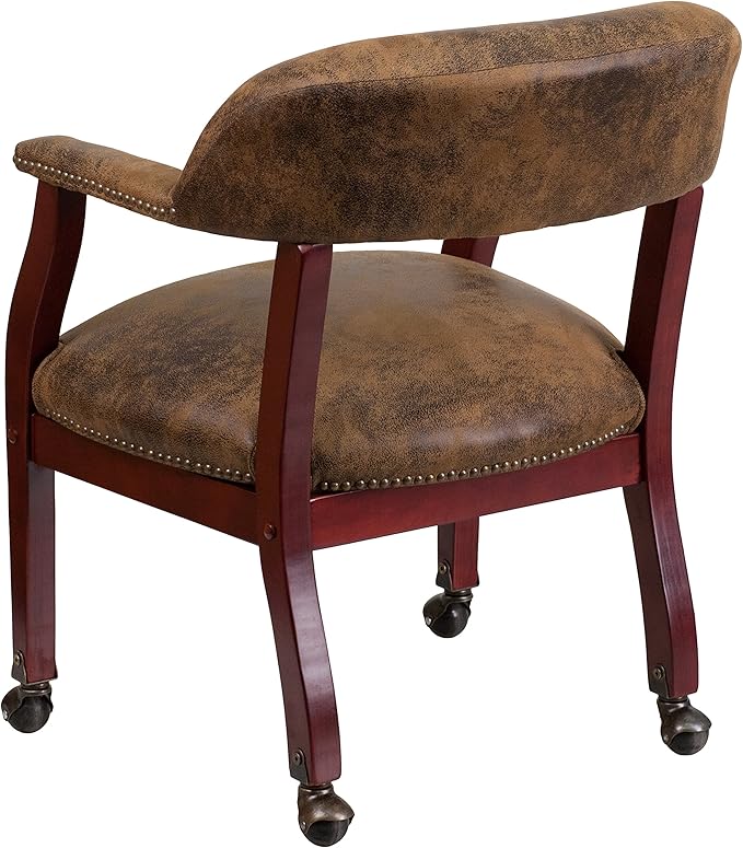 EMMA + OLIVER Bomber Jacket Brown Luxurious Conference Chair with Casters-DeskLoop Office
