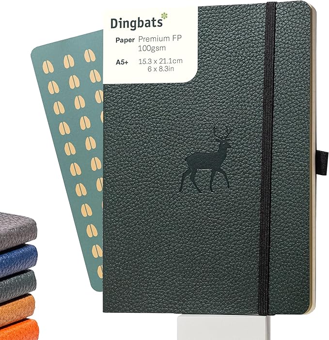 Dingbats* Wildlife Dotted Writing Journal Notebook A5 - Vegan Leather Softcover - Ideal for Work, Travel - Pocket, Elastic Closure, & Bookmark-DeskLoop Office