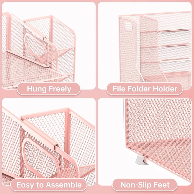 SUPEASY Desk Organizer with File Holder, 5-Tier Mesh Paper Organizer Letter - Image 3