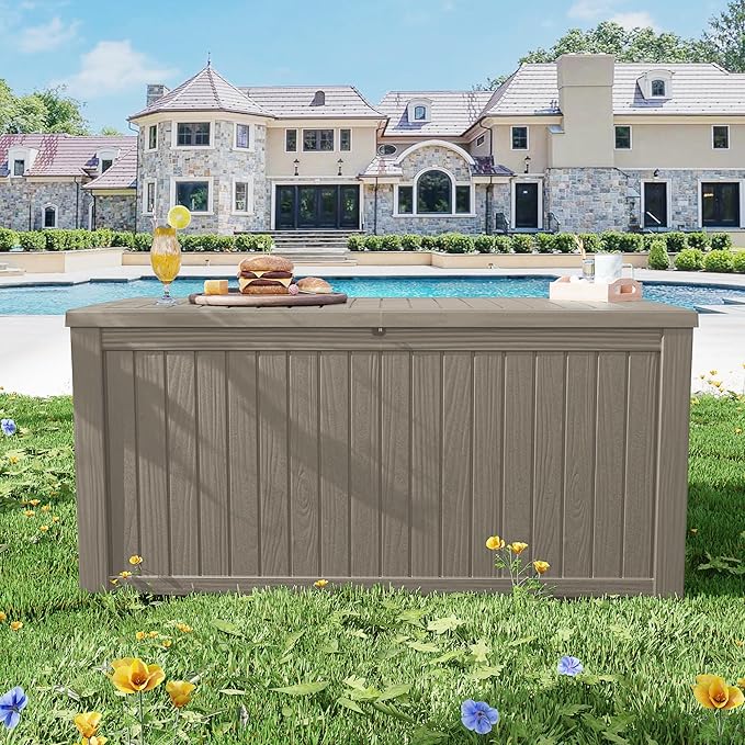 200 Gallon Outdoor Storage Box Waterproof Lockable Resin Deck Box Large, Patio Storage Bin for Pool Accessories Cushion Furniture, Garden Tools, UV-Resistant Outside Delivery Grey-DeskLoop Office
