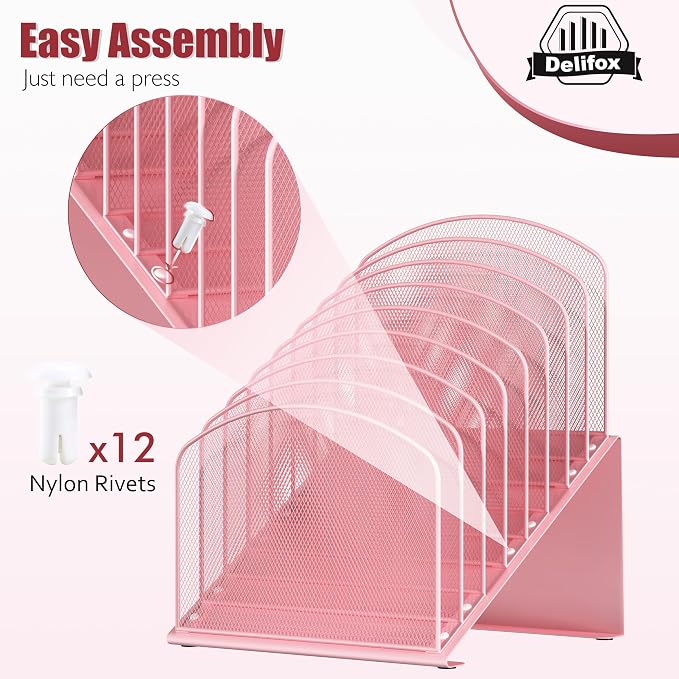 Inclined Desk File Organizer, 8-Section Upright Desk Organizer Standing File - Image 2