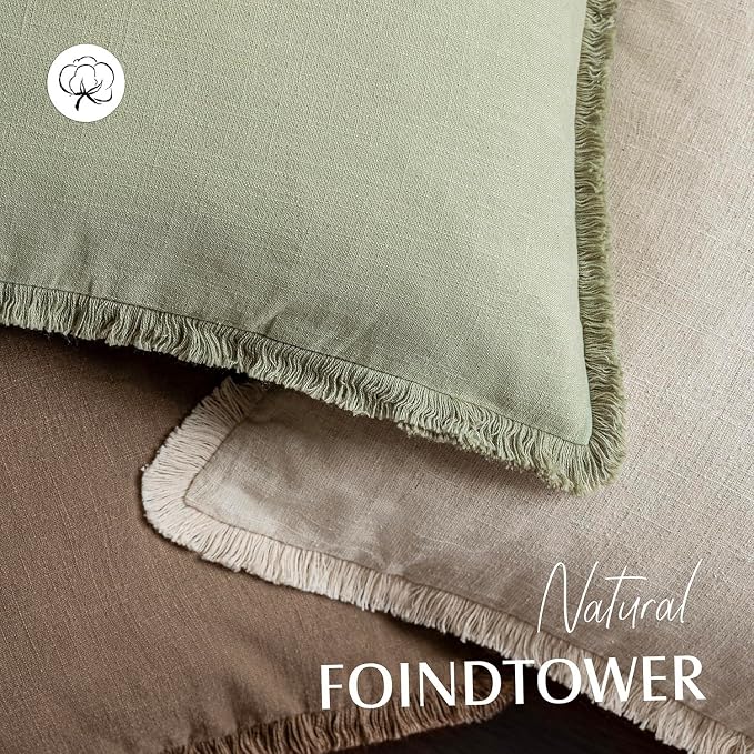 Foindtower Set of 2 Decorative Linen Fringe Lumbar Throw Pillow Covers - Image 4