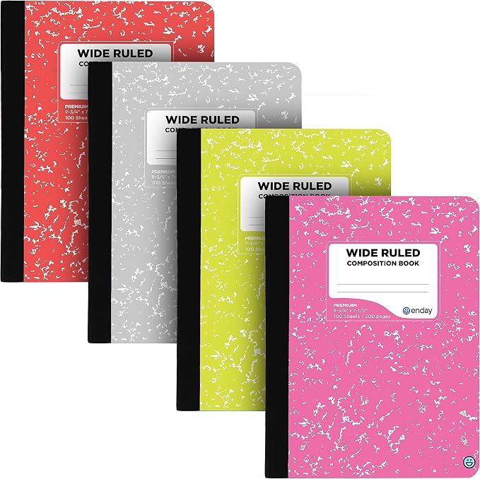 Emraw Composition Notebooks Wide Ruled Paper, Colored Marble Composition by Enday