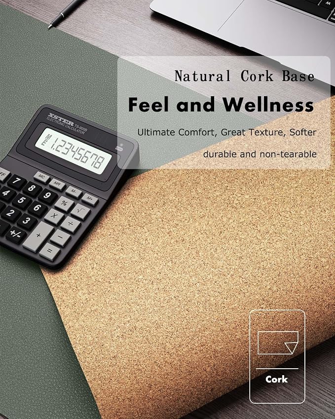 YSAGi Double-Sided Desk Pad, 31.5"x15.7"Leather Desk Mat, Eco Cork Desk Pad - Image 2