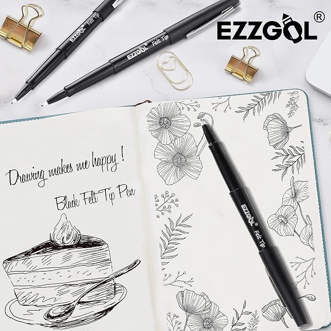 Ezzgol Black Felt Tip Pens, 30 Pack, 0.7mm Premium Medium Fine Point, Felt Tip - Image 4