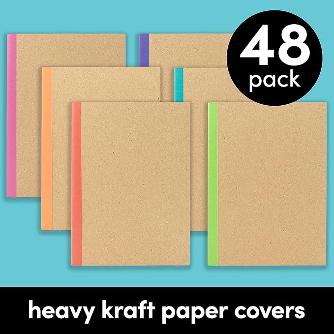 PAPERAGE 48-Pack Composition Notebook Journals, 120 Pages, Kraft Cover - Image 3