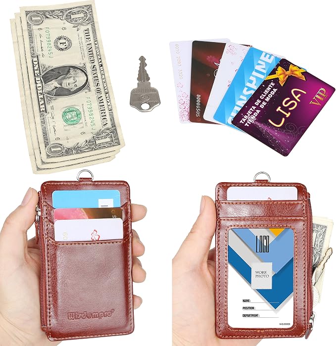Badge Holder with Zip, Wisdompro 2-Sided Vertical Style PU Leather ID Badge - Image 4