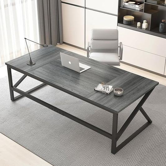 HSH Extra Long Computer Desk, Industrial Metal Wood Home Office Desk, Large PC Laptop Table for 2 Person Executive Writing Work Study Gaming, Bedroom Living Room Dual Monitor Desk, Dark Gray, 70 Inch-DeskLoop Office