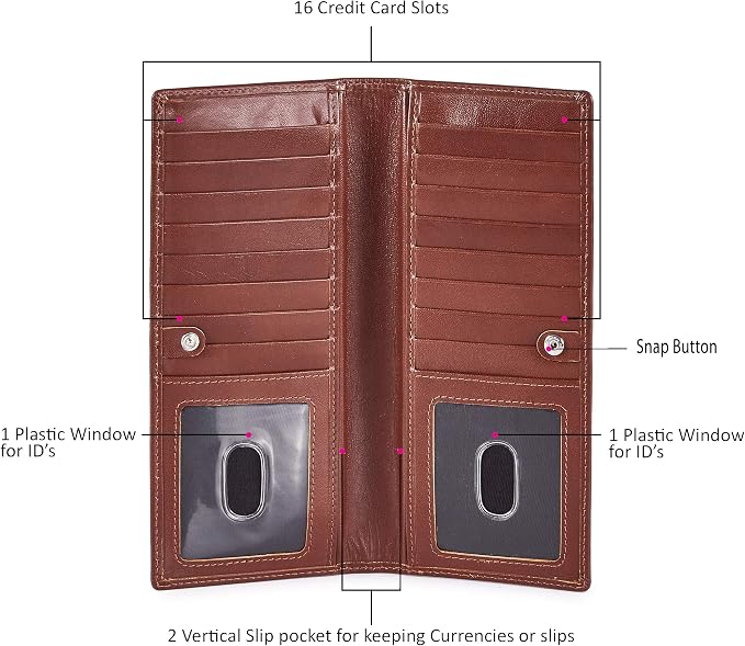 Long Wallet for Men Women Real Leather Bifold RFID Stylish Slim Handmade 2 ID - Image 3