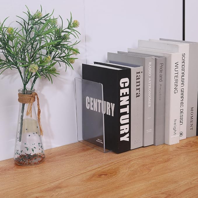 4pcs Clear Book Ends for Heavy Books, Acrylic Book Shelf Organizer for Desk - Image 3
