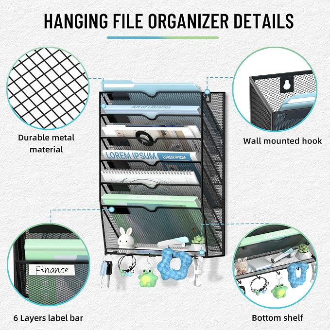 SUPEASY Wall File Organizer, 7 Tier Hanging File Organizer - Image 2