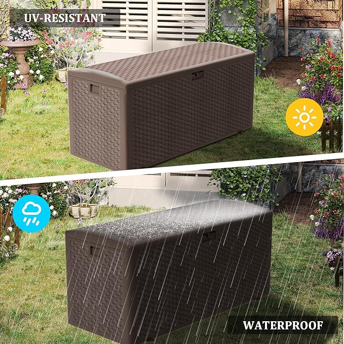 180 Pro Gallon Waterproof Outdoor Storage Bin Resin Deck Box for Patio, Poolside, and Garden, Lockable & UV-Resistant, Brown-DeskLoop Office