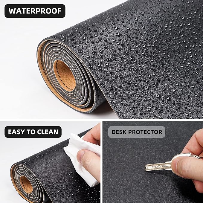 Leather Desk Pad Protector, Office Desk Mat, Large Mouse Pad, Cork Desk Mat - Image 4