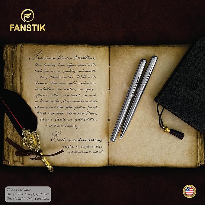 Silver Luxury ballpoint Pen (Made In USA) fancy gift set for women, Chrome Finish, Professional executive pen gift set for men (Lux BallPoint Silver)-DeskLoop Office