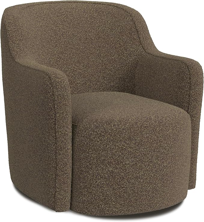 Upholstered 360° Barrel Back Swivel Chair | Accent Chairs for Living Room & Bedroom | Decorative Home Furniture, Brown Boucle-DeskLoop Office