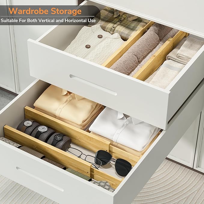 BAMEOS 3" H Bamboo Drawer Dividers - Adjustable Expandable Drawer Organizer - Kitchen, Bathroom, Bedroom & Office, 4-pack-DeskLoop Office