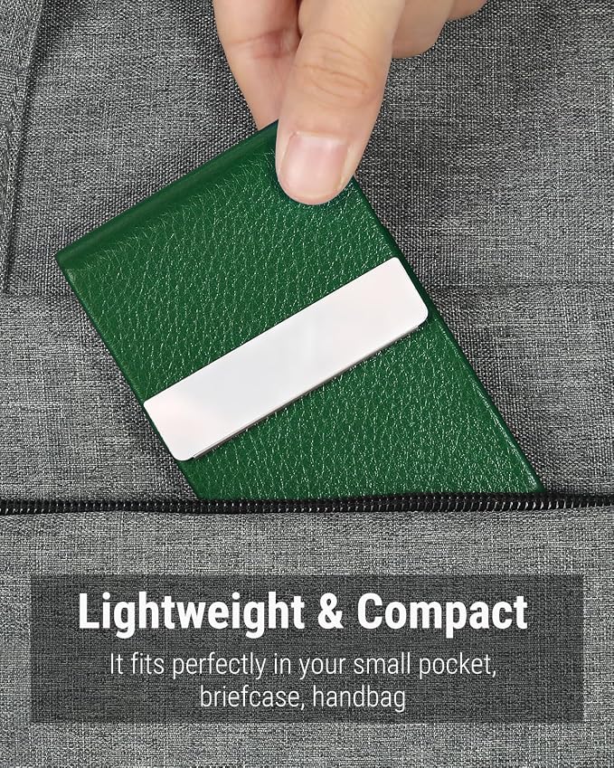 MaxGear Business Card Holder, PU Leather Business Card Case, Dark Green | - Image 6