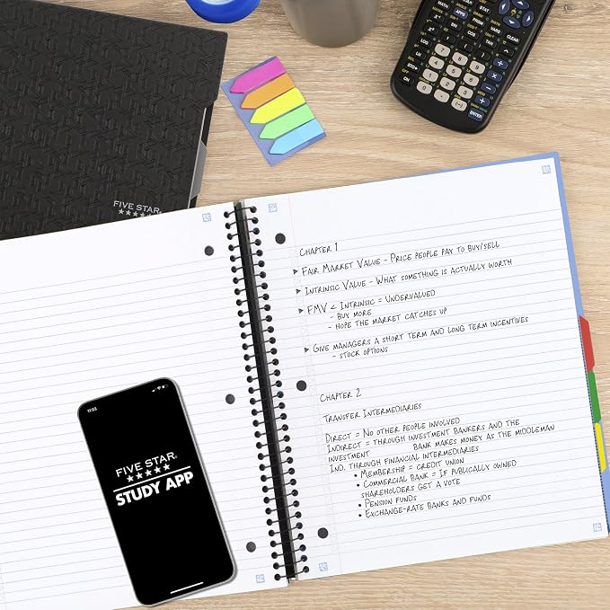 Five Star Advance Spiral Notebook + Study App, 5 Subject, College Ruled Paper - Image 3