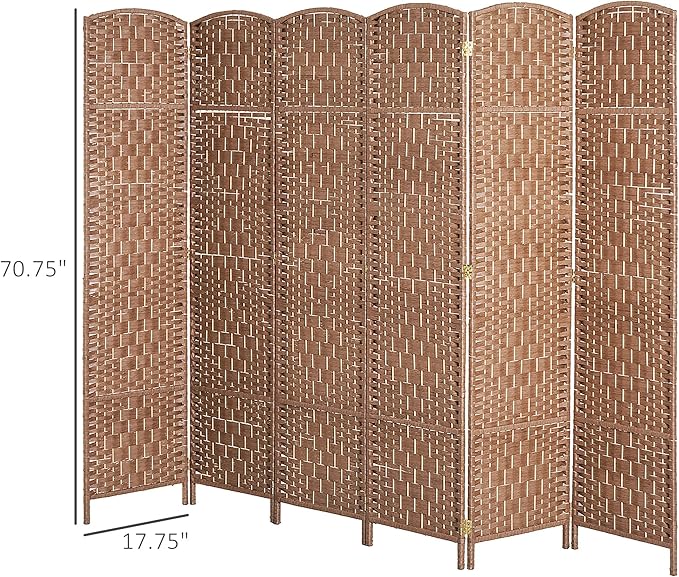 HOMCOM Room Divider, 6 Panel Folding Privacy Screen, 6FT Tall Portable Wicker Weave Partition Wall Divider for Bedroom, Home Office, Natural-DeskLoop Office