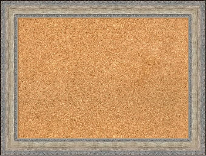 Amanti Art Natural Cork Board for Wall, 25x33 Vision Board with Silver Wood Frame, Medium Corkboard Office Decor for Home Organization, Traditional Corkboard Pinboard to display items for home-DeskLoop Office