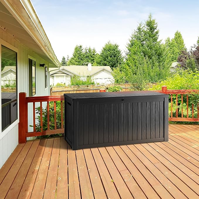 270 Gallon Lockable Resin Deck Box, Waterproof & UV-Resistant Outdoor Storage Box for Outdoor Cushion Storage, Garden Tools & Pool Accessories Storage, Black-DeskLoop Office