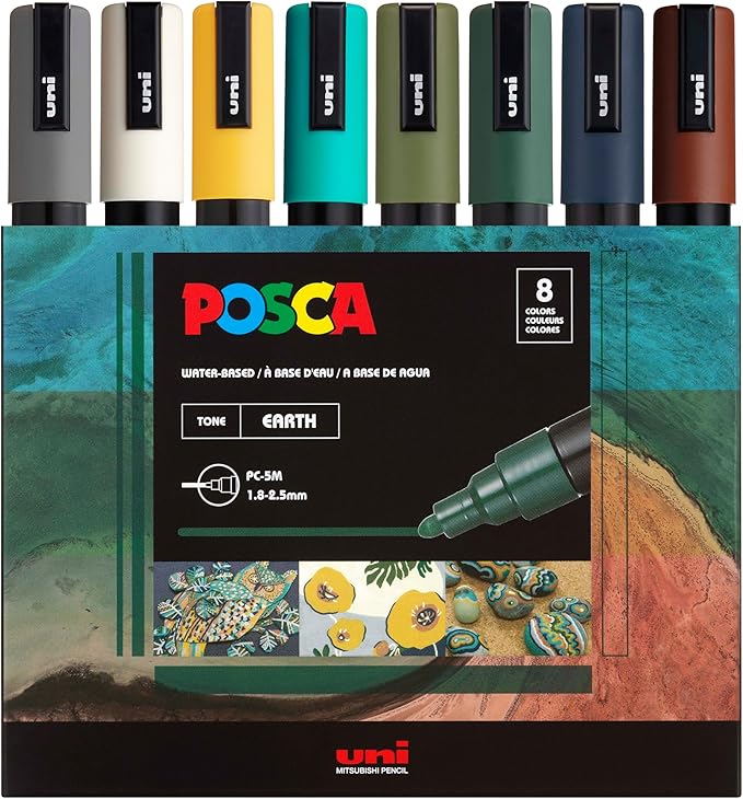 uni POSCA PC-5M Water-Based Paint Markers, Reversible Medium Tip, Earthtone Ink by Unknown
