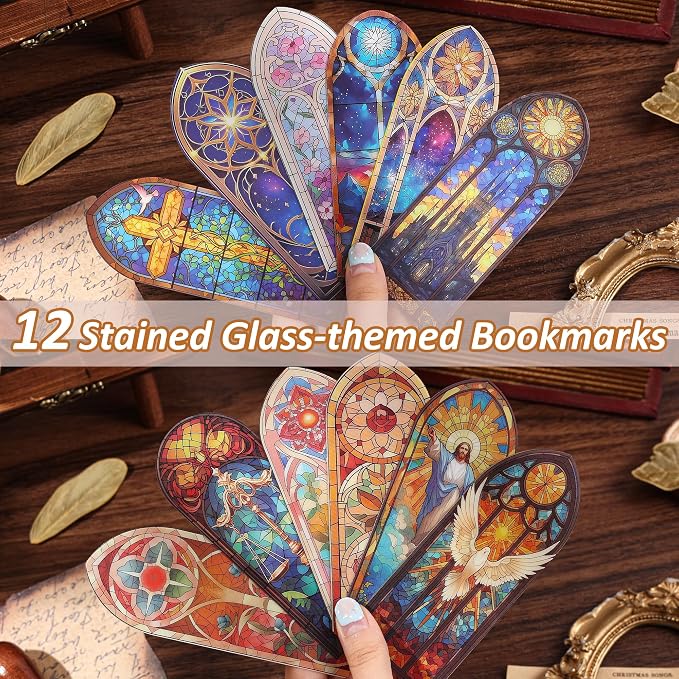12 PCS Stained Glass Theme PET Bookmarks - Image 2