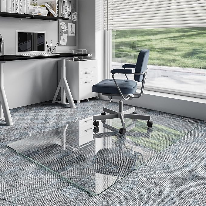 Koonmi Glass Chair Mat for Carpet, Tempered Glass 40"x60" Office Chair Mat by KOONMI