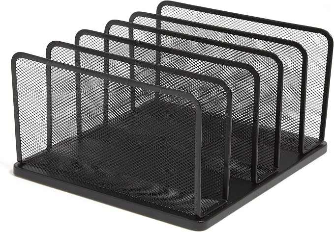 TRU RED Wire Mesh File Organizer, 5‑Compartment, Matte Black – Vertical Desktop - Image 2