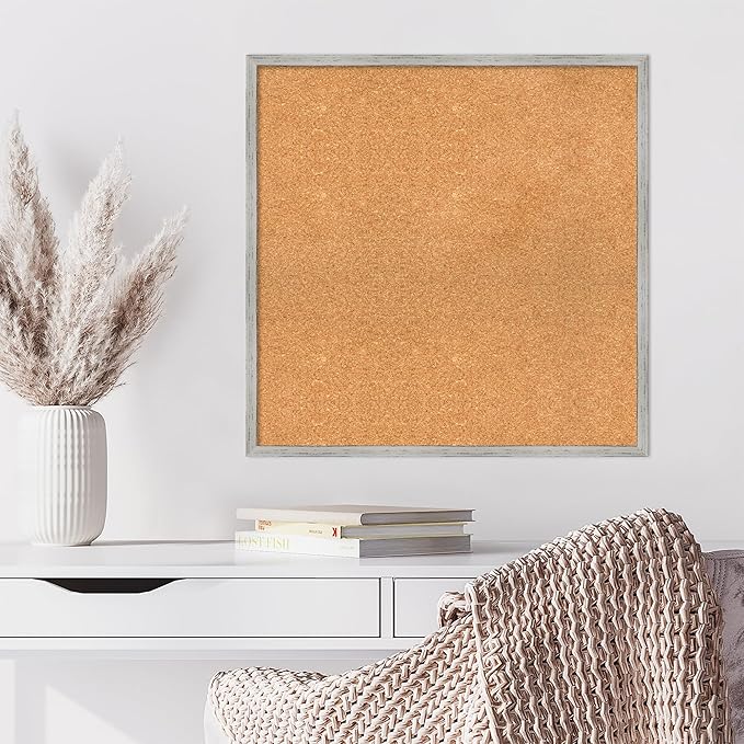 Amanti Art Natural Cork Board for Wall, 27x27 Vision Board with White Frame, Large Corkboard Office Decor for Home Organization, Cottage Corkboard Pinboard to Display Items for Home Organization in-DeskLoop Office