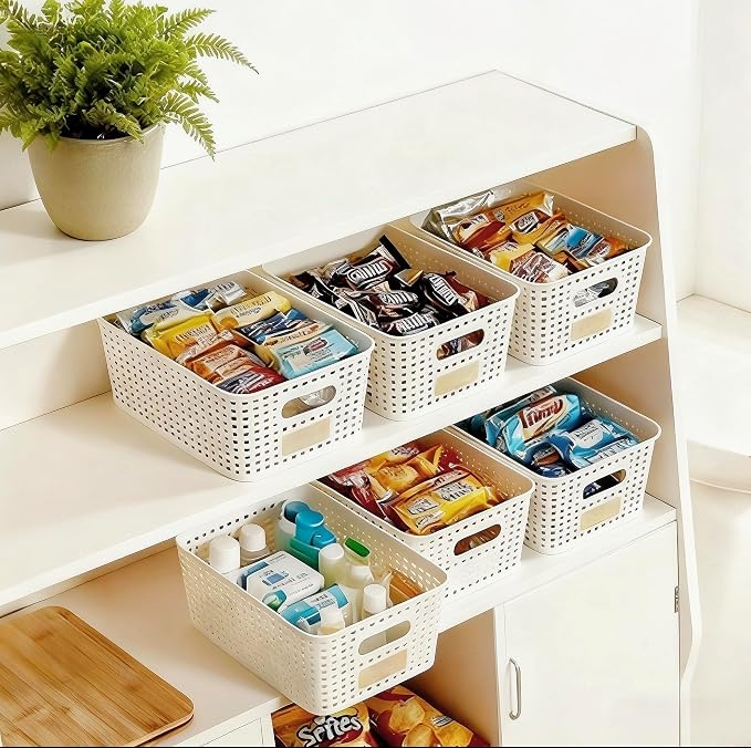6Pcs Storage Bins with Lids, Stackable Plastic Storage Basket with Bamboo Lid - Image 6